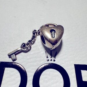 Pandora Authentic Silver  Key Lock Heart Charm Dangle